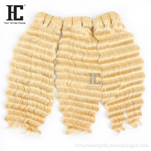 613 Blonde Virgin Hair Vendors Raw Indian Hair Unprocessed Virgin Hair New Style Deep Wave Bundles With Closure